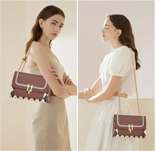 Vista 6 de UTOTEBAG Bolsos cruzados para mujer, bolso pequeño de piel sintética, bolso de hombro de moda, bolso de noche con correa de cadena