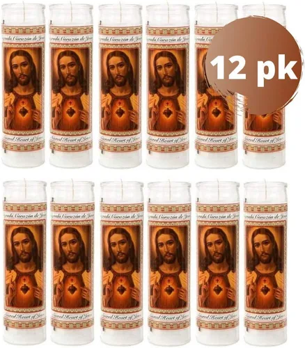 Vista 3 de Vela religiosa del Sagrado Corazón de Jesús, color blanco, paquete de 12 (1 caja)