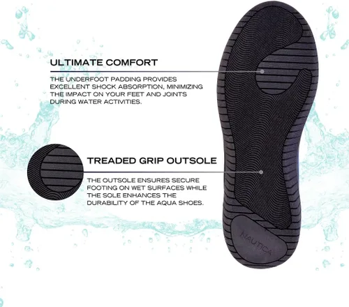 Vista 4 de Nautica Zapatos de agua para hombre y mujer, secado rápido, calcetines acuáticos antideslizantes, cómodos, zapatos descalzos para playa, natación