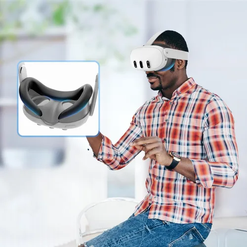 Vista 5 de OURVR Silicone Face Cover Pad Compatible with MetaOculus Quest 3 Headset Accessories,Vr Face Cushion Mask for Quest 3(Black)