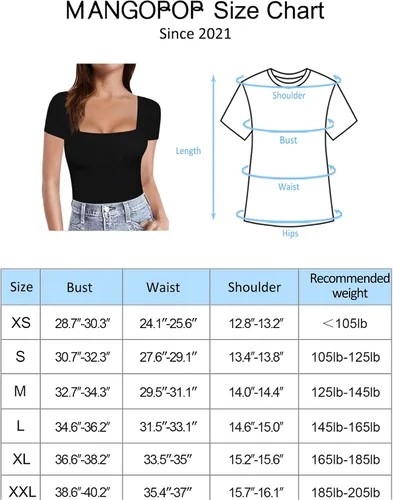 Vista 5 de MANGOPOP - Camisetas de manga corta o manga larga con cuello cuadrado para mujer