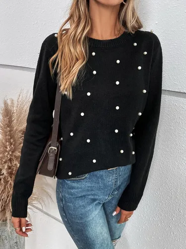 Vista 6 de Suéter para mujer con detalles de perlas (color negro, talla XL)