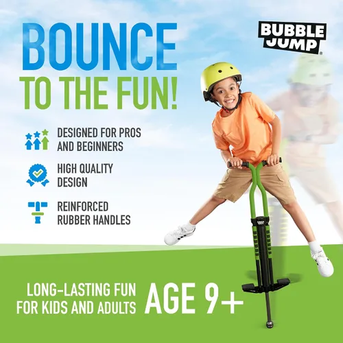 Vista 2 de BUBBLE JUMP Pogo Stick para niños de 10 años en adelante, color verde, para niños, niñas, adolescentes y adultos, de 80 a 160 libras, mango de goma
