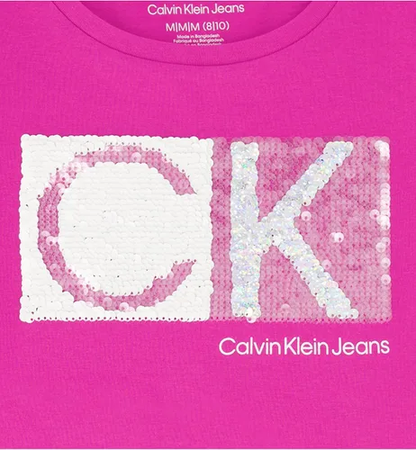 Vista 2 de Calvin Klein Girls' Short Sleeve Cotton T-Shirt with Flip Sequin Design & Tagless