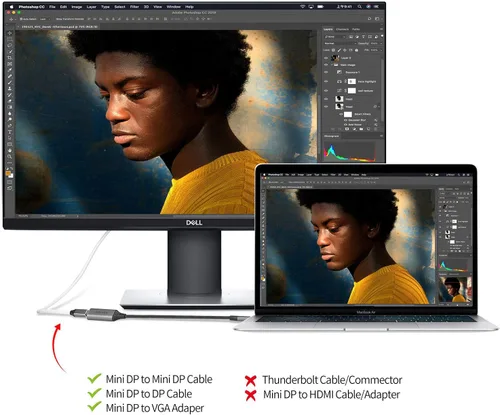 Vista 2 de Adaptador USB C a Mini Displayport (4K @60Hz), Thunderbolt 3 a Mini DisplayPort para iPhone 15/16/17 Series, M2-M4 MacBook, MacBook Air/Pro