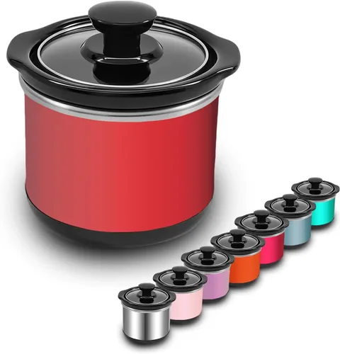 Vista 8 de Mini olla de cocción lenta, capacidad de 0.65 cuartos de galón, olla pequeña de cocción lenta, olla de cerámica, reducción de pérdida de nutrientes