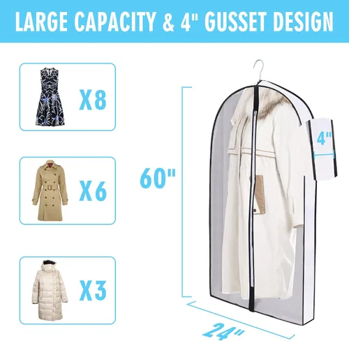 Vista 15 de Bolsas de ropa de 50 pulgadas para colgar ropa, fundas transparentes a prueba de trajes con refuerzos de 4 pulgadas para almacenamiento en armario