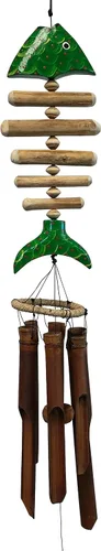 Vista 4 de Carillón de viento hecho a mano de madera de bambú de hueso de pescado al aire libre decoración de jardín decoración de patio idea