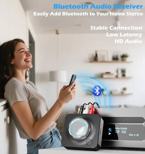 Vista 2 de KAIY Receptor Bluetooth para el hogar estéreo Bluetooth a RCA adaptador Bluetooth Audio Receiver with 3D Surround, AUX Audio Adapter for Old