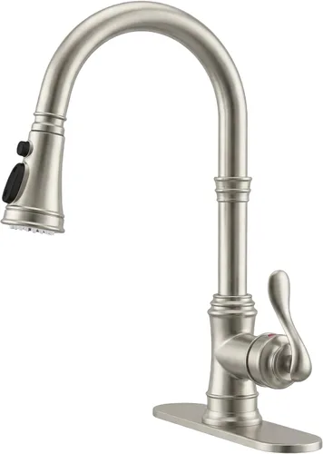 Vista 11 de BWE Grifo de cocina negro con rociador extraíble, 3 modos de pulverización, grifo de fregadero de cocina de arco alto de una sola manija