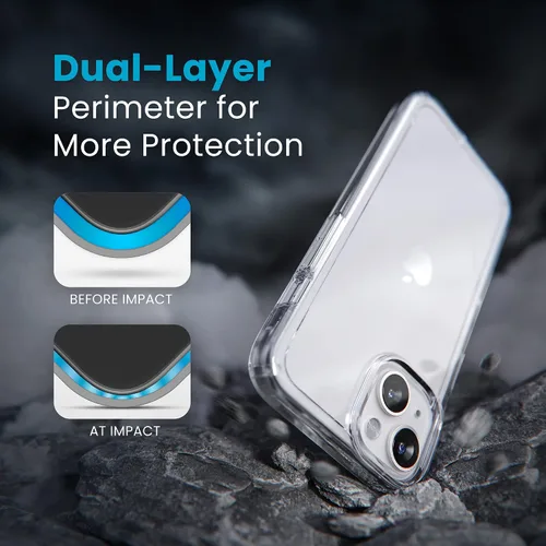 Vista 5 de Speck Funda transparente para iPhone 14 y iPhone 13 - Protección contra caídas, resistente a arañazos y anti-amarillamiento, funda de doble capa
