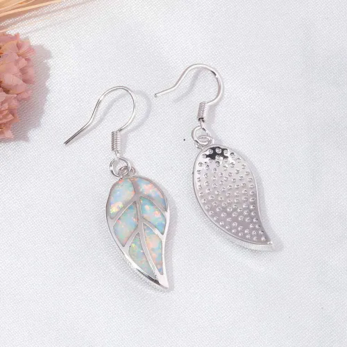 Vista 5 de CiNily Aretes colgantes chapados en oro blanco de 18 quilates con hoja de ópalo para mujeres, adolescentes y niñas, regalo de joyería de ópalo