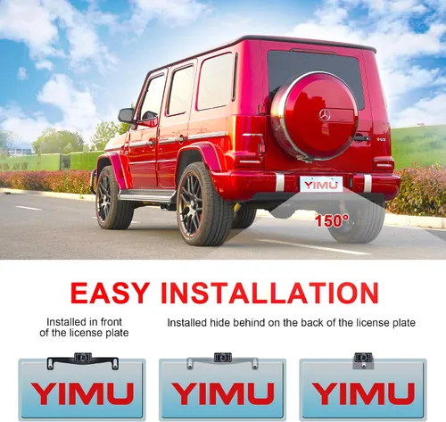 Vista 9 de Sistema de cámara de respaldo YIMU con cámara de respaldo de matrícula y reversa, fácil instalación, plug & play, líneas guía DIY, ángulo amplio