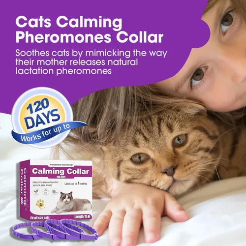 Vista 7 de Collar calmante para gatos, collar calmante para gatos, paquete de 4 collares de feromonas para gatos, ajustable de 15 pulgadas, alivio del estrés