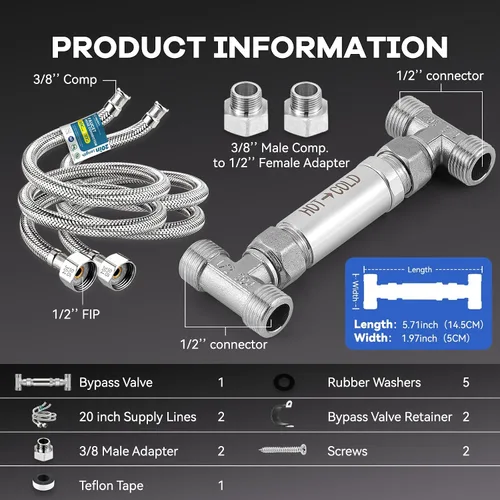 Vista 3 de Kit de válvula de sensor de acero inoxidable 304 de repuesto para sistema de bomba de recirculación de agua caliente instantánea, incluye válvula