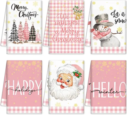 Vista 21 de FuWeave Toallas de Cocina Navideñas Beige Paños de Cocina con Árbol Navideño Toallas de Mano Decorativas Hello Winter Absorbentes Pelota de Guantes