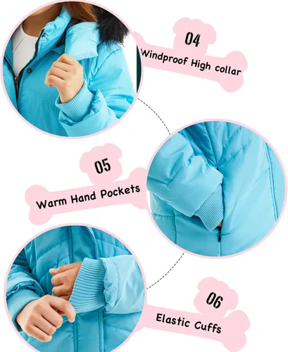 Vista 7 de FARVALUE Abrigos de invierno para niñas, ropa de abrigo con forro polar grueso con capucha para niñas