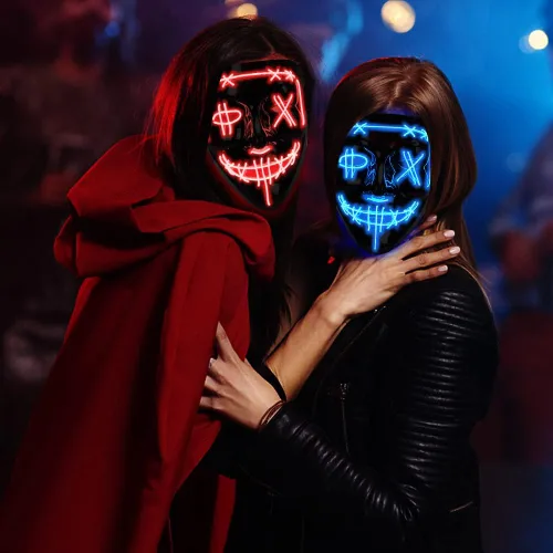 Vista 5 de GAOMON Máscara de Halloween con luz LED, máscara aterradora para festivales, cosplay, disfraces de Halloween, fiestas de máscaras, carnaval