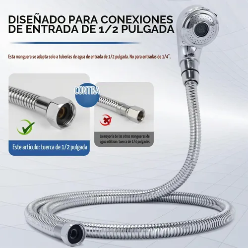 Vista 3 de Kit de rociador de manguera de tazón de champú con conector G1/2 pulgadas, manguera de champú de acero inoxidable de 47 pulgadas con cabezal
