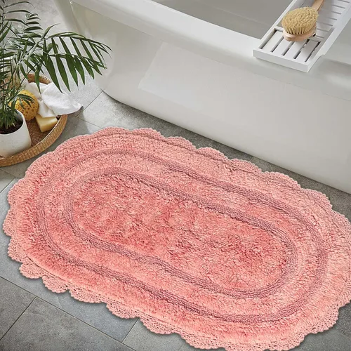 Vista 63 de Chardin home Alfombra de baño de ganchillo beige, alfombra de baño ovalada 100% algodón con borde de ganchillo artesanal hecho a mano, alfombra