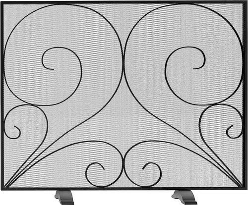 Vista 8 de Fire Beauty Pantalla de chimenea de un solo panel hecha a mano de malla de hierro forjado sólido, protector contra chispas de fuego resistente al