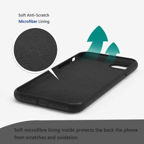 Vista 5 de Funda de silicona prémium para iPhone SE/8/7, con forro de microfibra suave antiarañazos, a prueba de golpes, color negro, iPhone SE/8/7