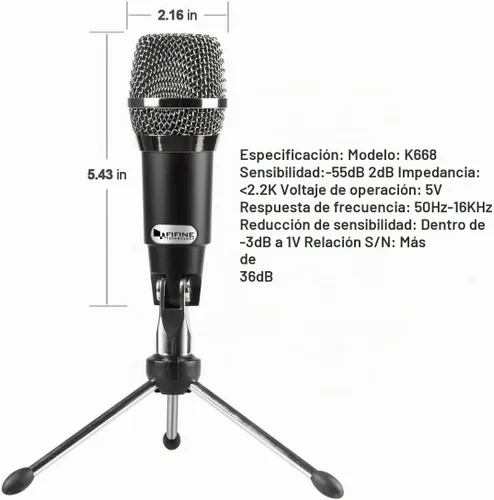 Vista 3 de Fifine Micrófono USB, Plug & Play Home Studio – Micrófono de condensador USB para Skype, grabaciones para YouTube, Google Voice, juegos de Búsqueda
