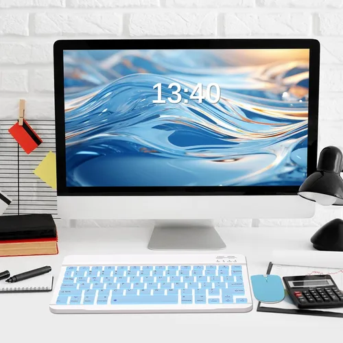 Vista 6 de QWERTY - Teclado Bluetooth de 10 pulgadas, teclado inalámbrico ultra delgado, sin retrasos, silencioso, compatible con iPhone, iPad, computadora