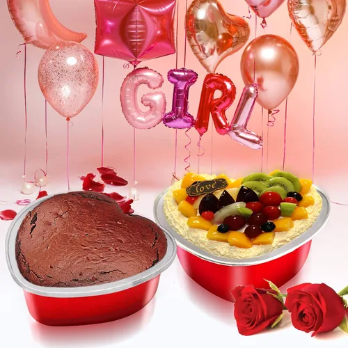 Vista 4 de 40 juegos de moldes para pasteles en forma de corazón, mini moldes para pasteles con tapas de 3.4 fl oz/3.5 onzas, moldes de aluminio con tapas
