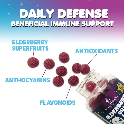 Vista 5 de Gomitas de saúco para apoyo inmunológico para niños, vitaminas C, zinc y apoyo para niños, suplemento de saúco Nature's Sambucus vegano, sin gluten