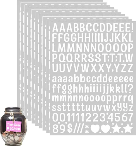 Vista 8 de 10 hojas de calcomanías de letras pequeñas de 1/2 pulgada, 1560 calcomanías autoadhesivas del alfabeto, lindas calcomanías de vinilo con símbolos