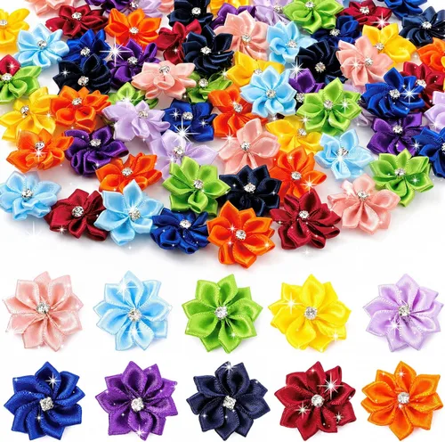 Vista 8 de 50 lazos de satén de flores de 1.18 pulgadas, apliques de costura de flores de margarita, adornos de boda, decoración de manualidades, corona