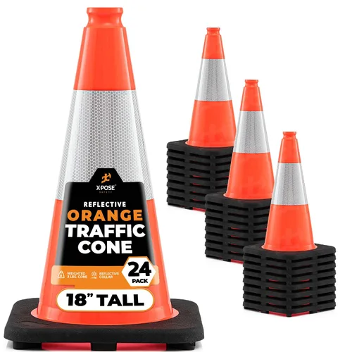 Vista 28 de Xpose Safety Conos de tráfico naranjas de 12 pulgadas con collar de 4 pulgadas, paquete de 4 conos de seguridad de plástico PVC multiusos