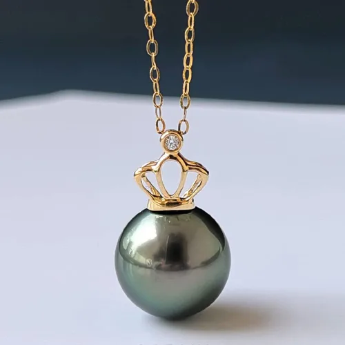 Vista 2 de Collar de perlas negras de Tahití para mujer, joyería fina redonda AAAA+ perlas de 0.394 pulgadas (0.394 in), collar con colgante de perlas, regalo