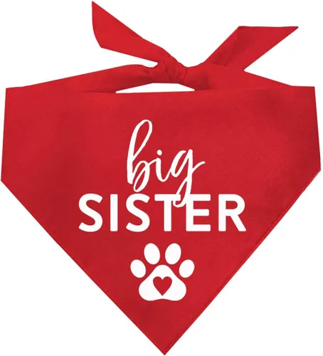 Vista 9 de Bandana para perro Big Sister con pata de corazón, triángulo ajustable 100% algodón, fabricado en Estados Unidos, para nuevo bebé, anuncio