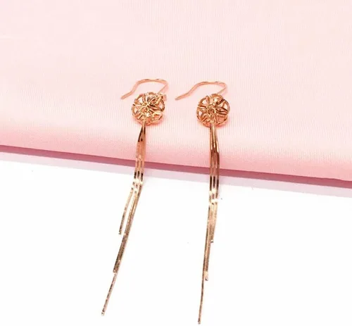 Vista 2 de SAGEKING 2024 New 585 Purple Gold Plated 14K Rose Gold Fashion Flower Long Tassel Earrings For Women Sweet Classic Light Luxury Dinner Jewelry