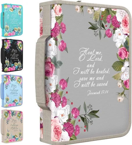 Vista 19 de DEHITE Funda para la Biblia para mujer, fundas de tela prémium para la Biblia para niñas, bolsa de transporte para mujer, ranuras para bolígrafos