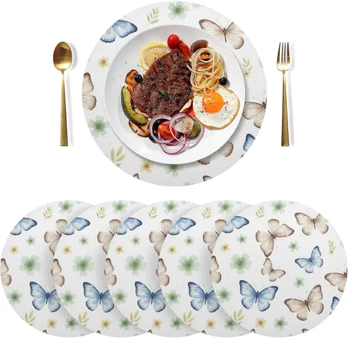 Vista 3 de Watercolor Butterflies Blue Place Mats, Non Slip Washable Plate Mat for Kitchen Table one sizex1