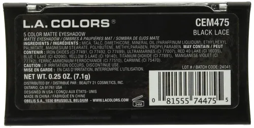 Vista 2 de L.A. COLORS Sombra de ojos mate de 5 colores, encaje negro, 0.08 onzas (paquete de 2)