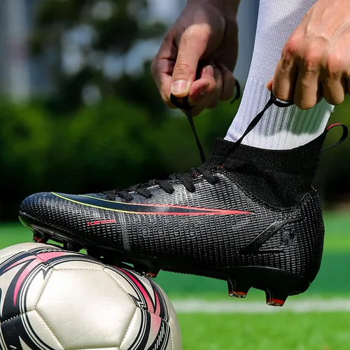 Vista 4 de Zapatos de fútbol para hombre, zapatos de fútbol de caña alta, con cordones, antideslizantes, para deportes al aire libre, atléticos, béisbol