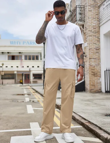 Vista 7 de COOFANDY Pantalones cargo casuales para hombre, pantalones deportivos de algodón con cordón