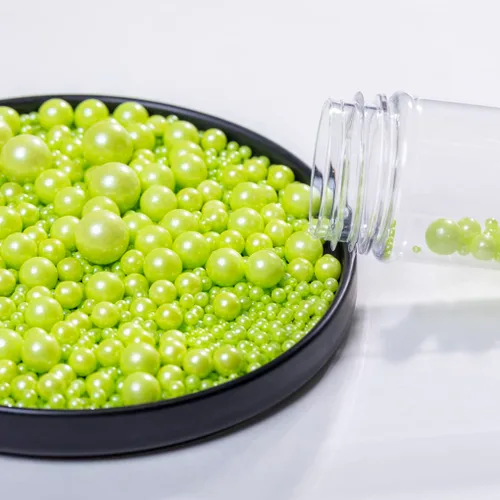 Vista 2 de Gránulos de perlas verdes, chispas para pasteles, chispas de galletas, perlas de azúcar, perlas de caramelo comestibles, 4.59 oz, 4.6 onzas