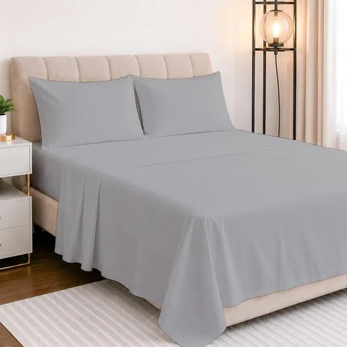 Vista 13 de NON Sticky cotton Juego de sábanas de 4 piezas con bolsillo extra profundo, 100% algodón egipcio, sábanas suaves y transpirables, se adapta a