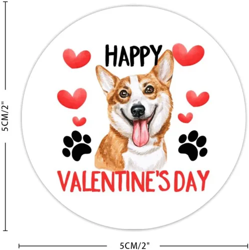 Vista 6 de 100 calcomanías de San Valentín con corazón rojo Corgi para perros, etiqueta de vinilo para perros del día de San Valentín, calcomanías redondas