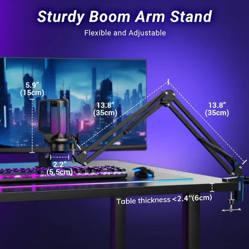 Vista 6 de TONOR - Juego de micrófonos para juegos con brazo de brazo, micrófono de condensador vocal para creadores de contenido, micrófono USB para PC