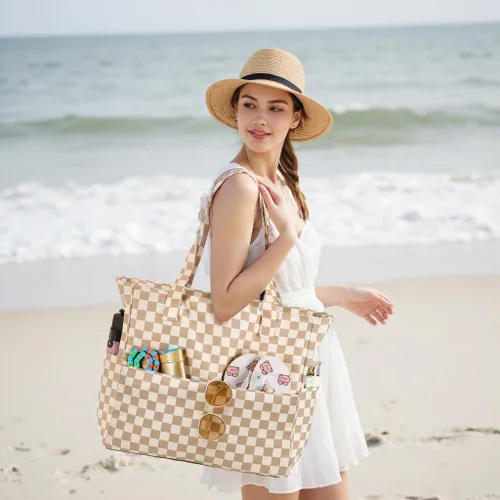 Vista 2 de Bluboon - Bolsa de playa impermeable para mujer, extra grande, con compartimento húmedo, para llevar de fin de semana, bolsa de piscina para viajes