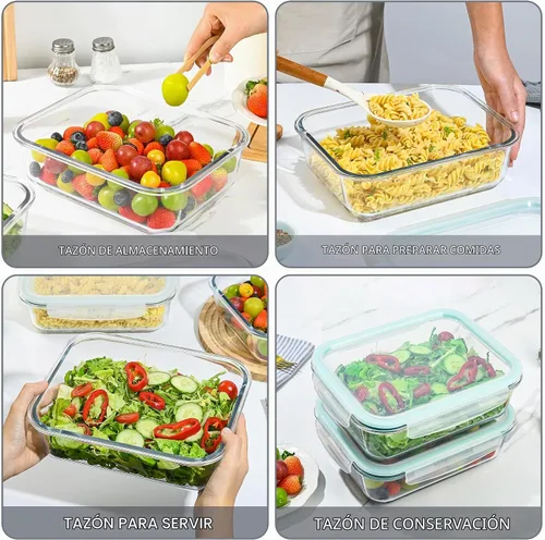 Vista 6 de Paquete de 2 recipientes grandes de vidrio de 78 onzas / 9.8 tazas con tapas, recipientes de preparación de comidas para hornear, servir, recipiente