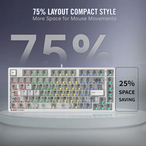 Vista 7 de Bloody MS76 Hall Effect Magnetic Gaming Keyboard Exact Reset System Analog Control 82 Key RGB Wired Crystal White (Crystal White)