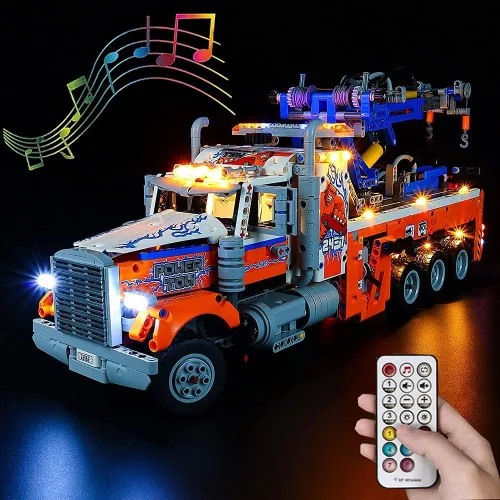 Vista 9 de Kit de luz LED RC con sonido compatible con Lego 42128, kit de iluminación de construcción para (camión de remolque de alta resistencia)