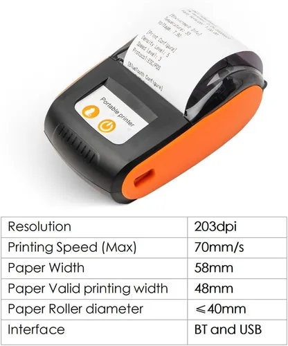 Vista 3 de Impresora portátil de recibos, 2.283 in Mini BT Impresora térmica USB Impresora Móvil, Compatible con Android para Sistema para Restaurantes